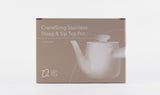 O2H TEA's CraneSong Stainless Steep & Sip Tea Pot in elegant packaging, designed for the modern tea enthusiast who appreciates precision steeping.