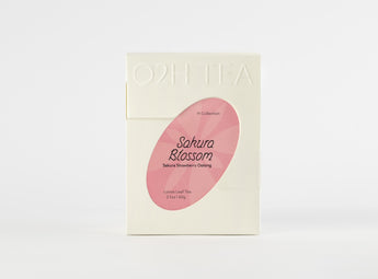 Sakura Strawberry Oolong Tea in an elegant package with a custom design showcasing the blend name through a transparent window.