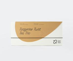 Unveiling the O2H TEA Tangerine Twist Tea Trio, an exquisite assortment featuring tangerine oolong, pu-erh, and white tea